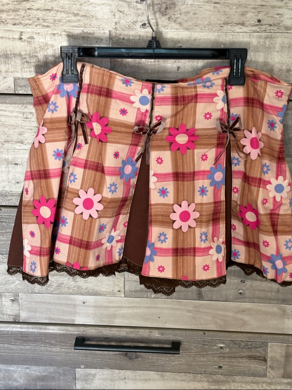 dELiA*s Pink Plaid Mini Skirt with Flower Appliqués